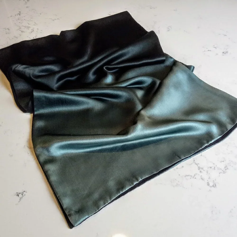 Green Silk Black Wool Ombre Oblong Scarf Wrap